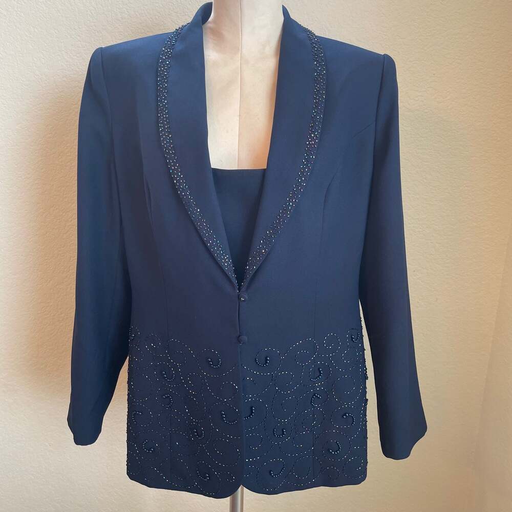 Leslie Fay Navy blue cocktail event business formal blazer jacket women 14